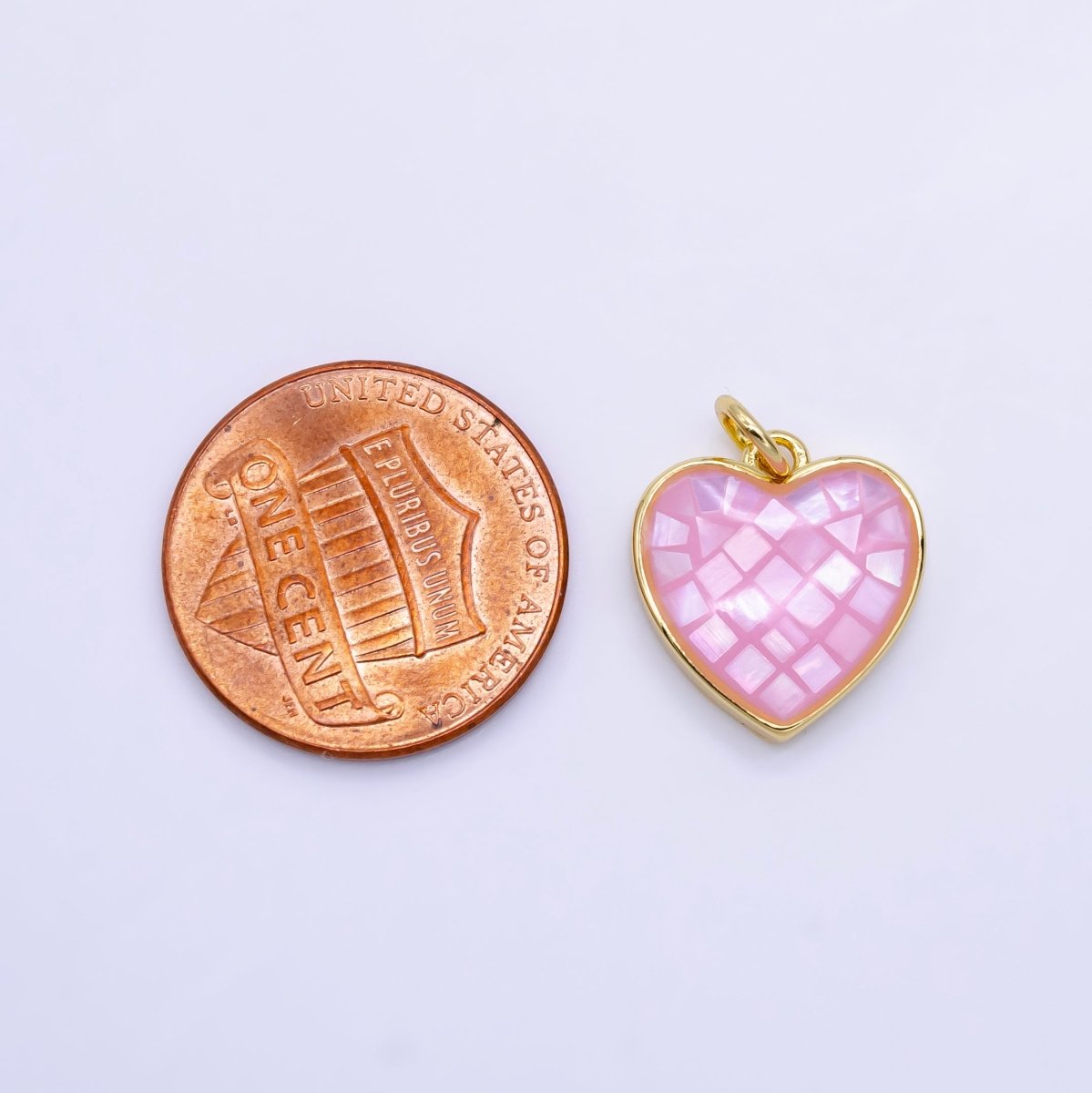 24K Gold Filled 15mm Pink Opal Bezel Heart Charm | D619