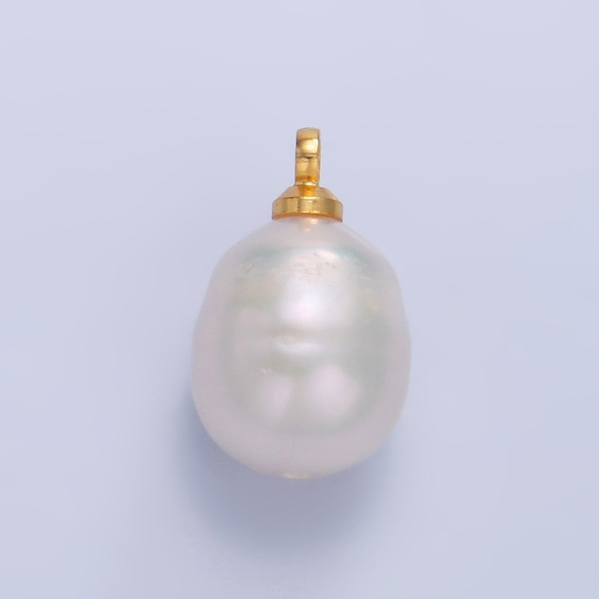 24K Gold Filled 15mm Round Button White Freshwater Pearl Charm | P1940