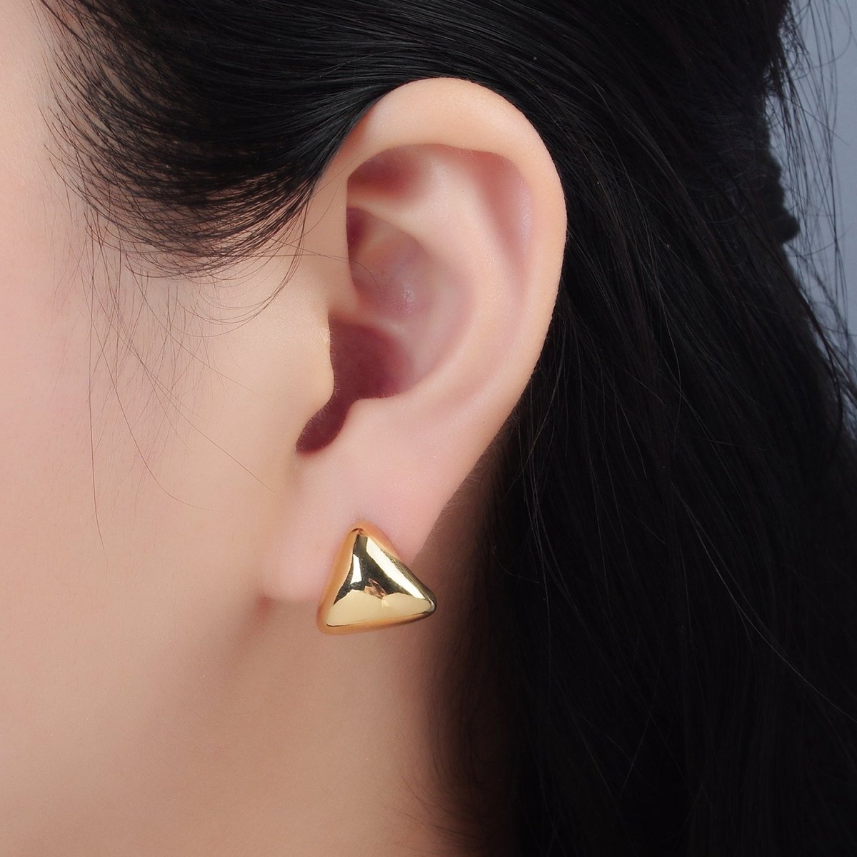 24K Gold Filled 15mm Triangle Dome Mini Stud Earrings | AD655