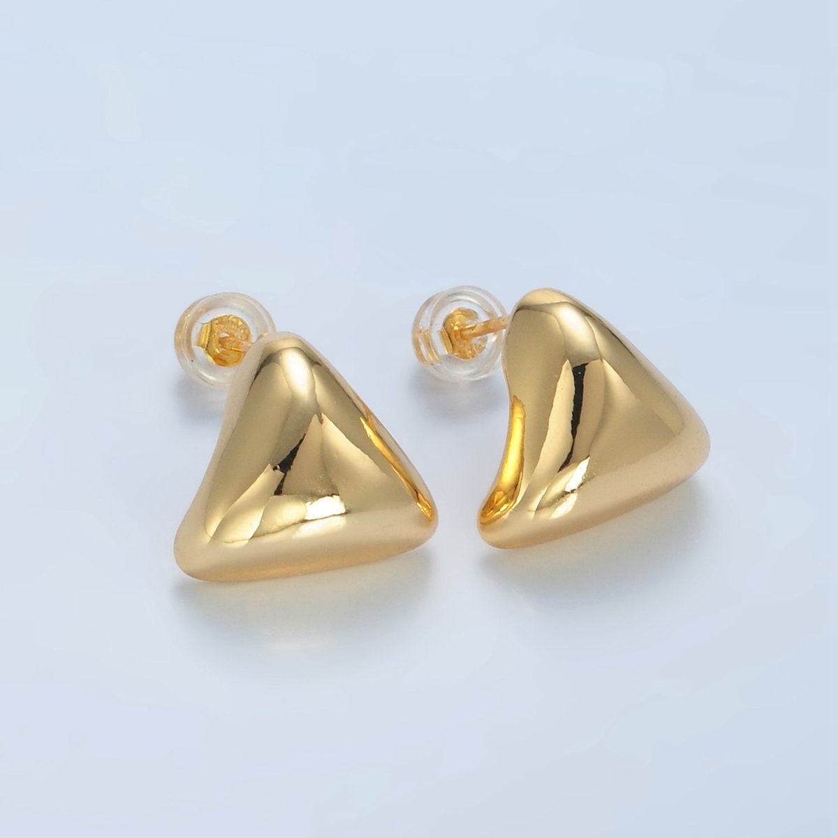 24K Gold Filled 15mm Triangle Dome Mini Stud Earrings | AD655
