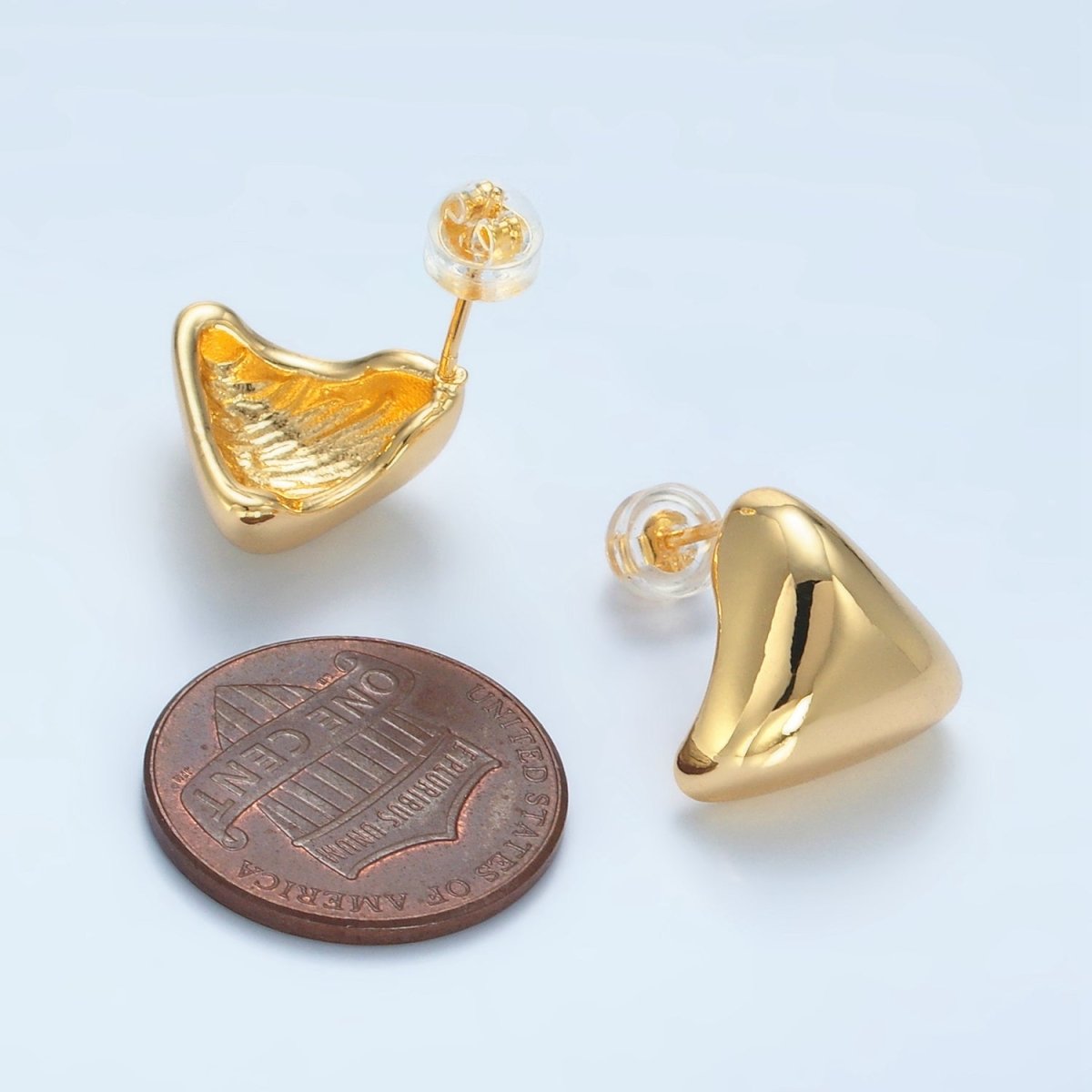 24K Gold Filled 15mm Triangle Dome Mini Stud Earrings | AD655