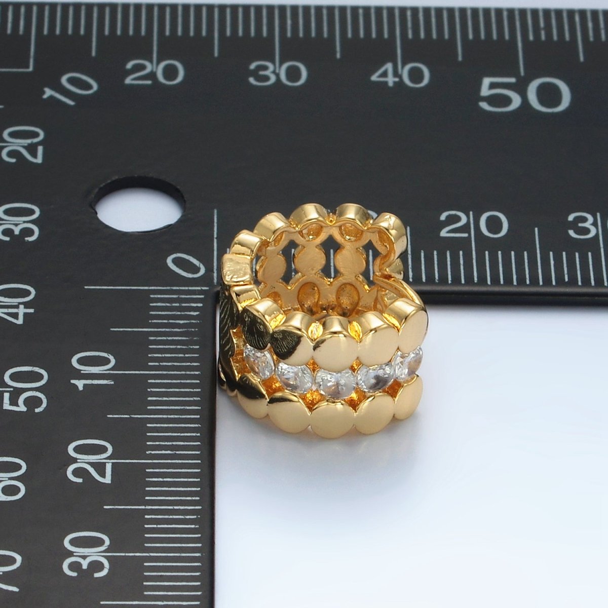 24K Gold Filled 15mm Triple Flat Round CZ Huggie Earrings | AD755