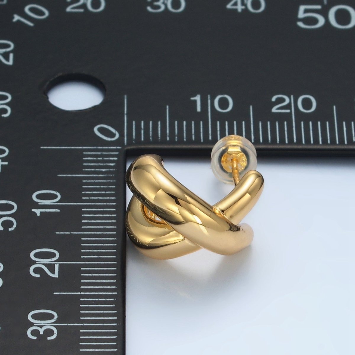 24K Gold Filled 15mm X Knot Crossed Cartilage C-Shaped Hoop Earrings | AD653