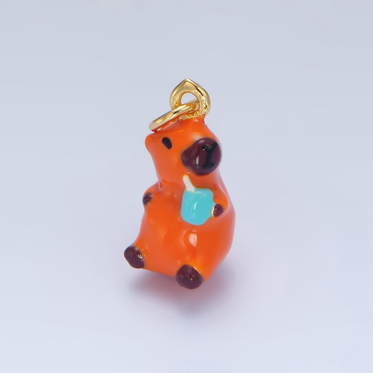 24K Gold Filled 16mm Glass Capybara with Drinking Cup | X581