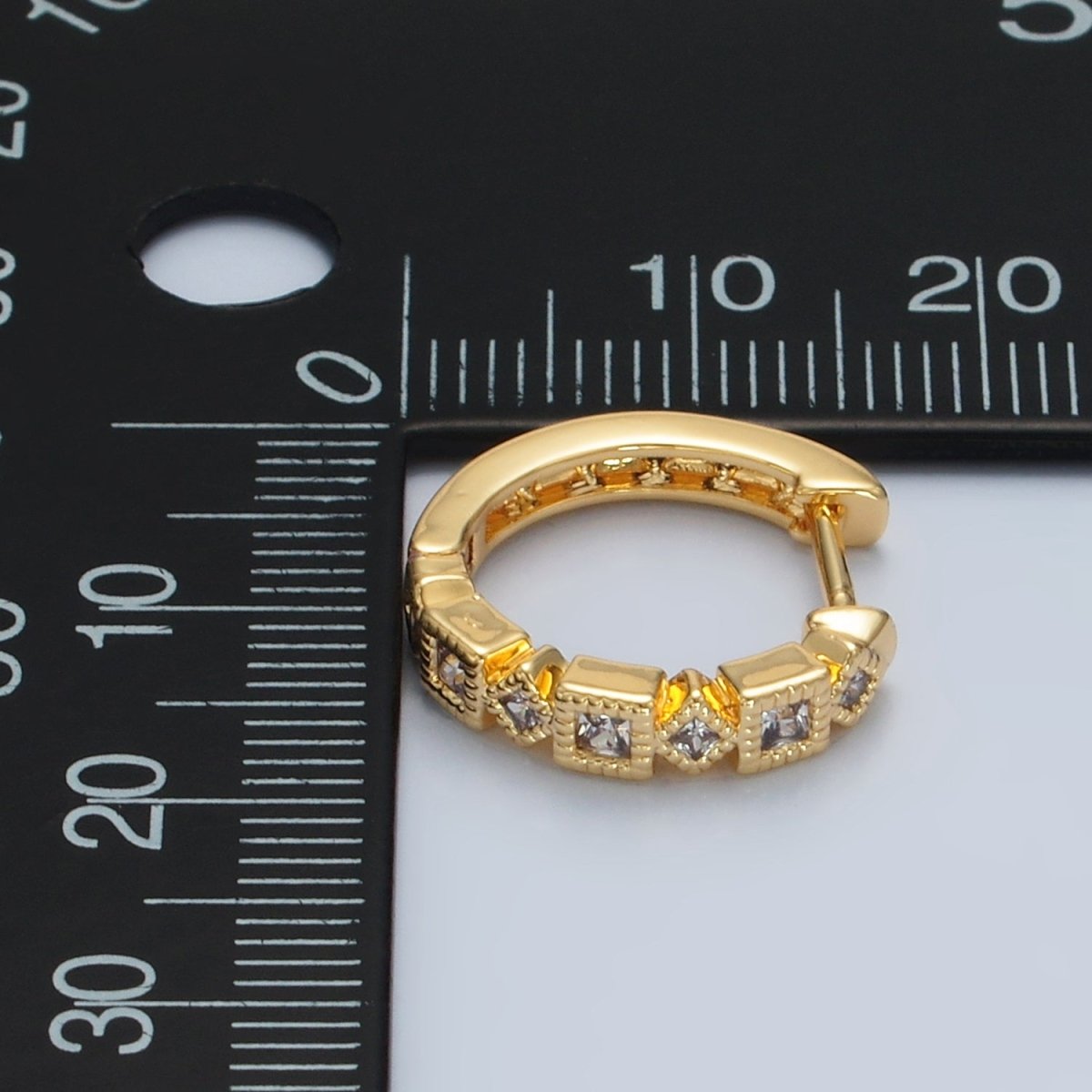 24K Gold Filled 17mm Geometric CZ Huggie Earrings | T192
