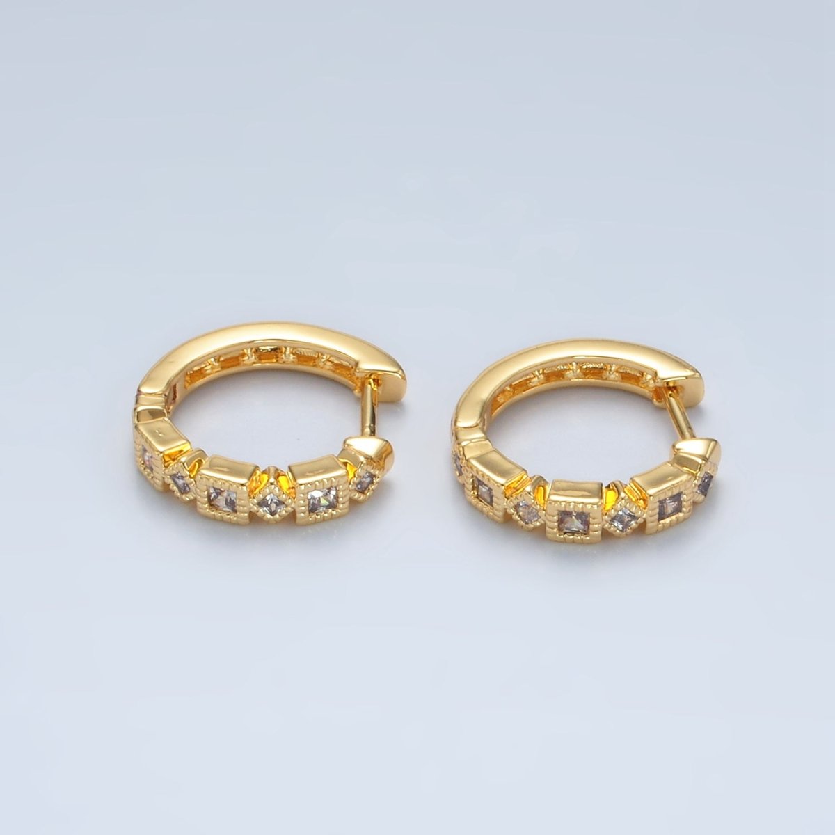 24K Gold Filled 17mm Geometric CZ Huggie Earrings | T192