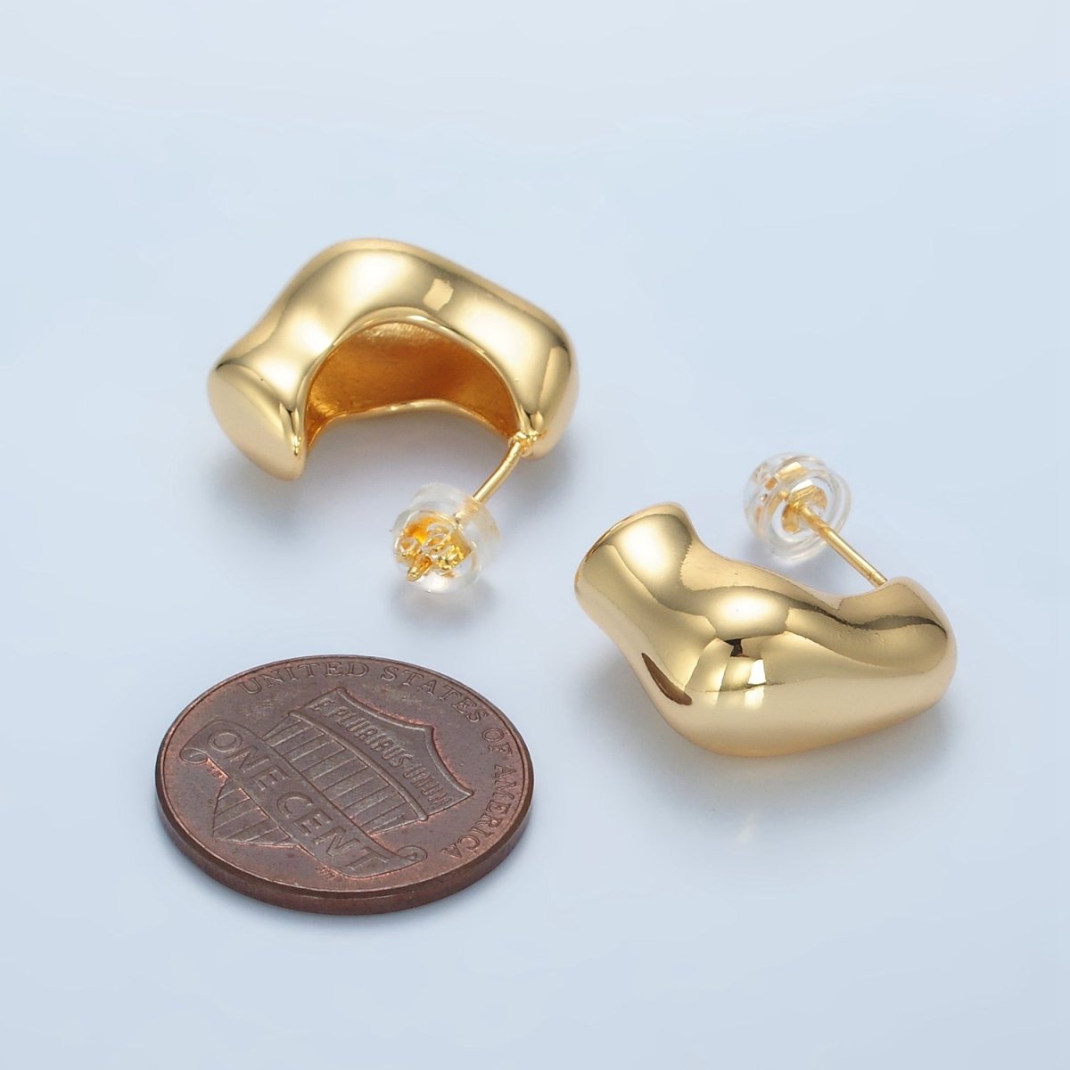 24K Gold Filled 18mm Abstract Dome J-Shaped Hoop Earrings | AD661