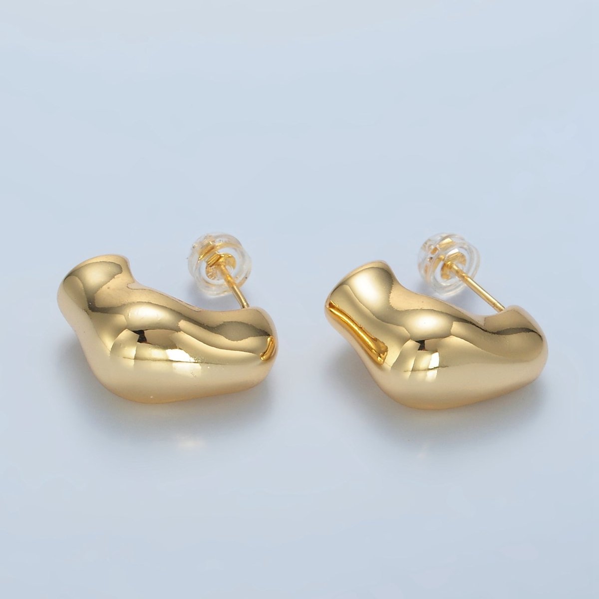 24K Gold Filled 18mm Abstract Dome J-Shaped Hoop Earrings | AD661