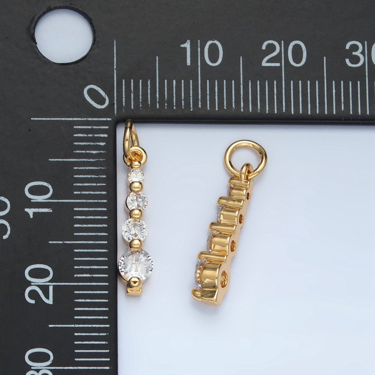 24K Gold Filled 18mm Clear CZ Linear Drop Charm | E915