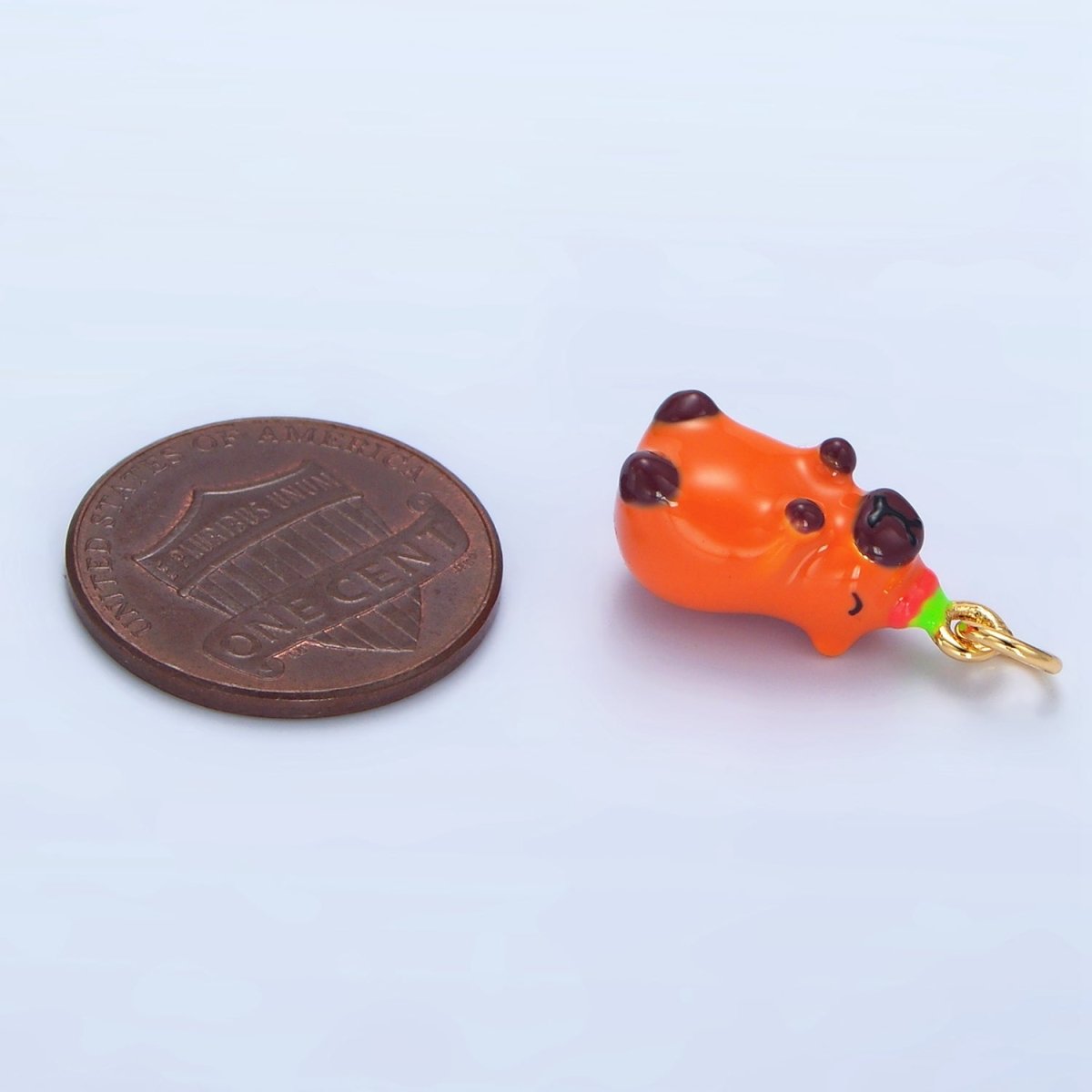 24K Gold Filled 18mm Glass Happy Capybara with Tomato Fruit Charm | X578