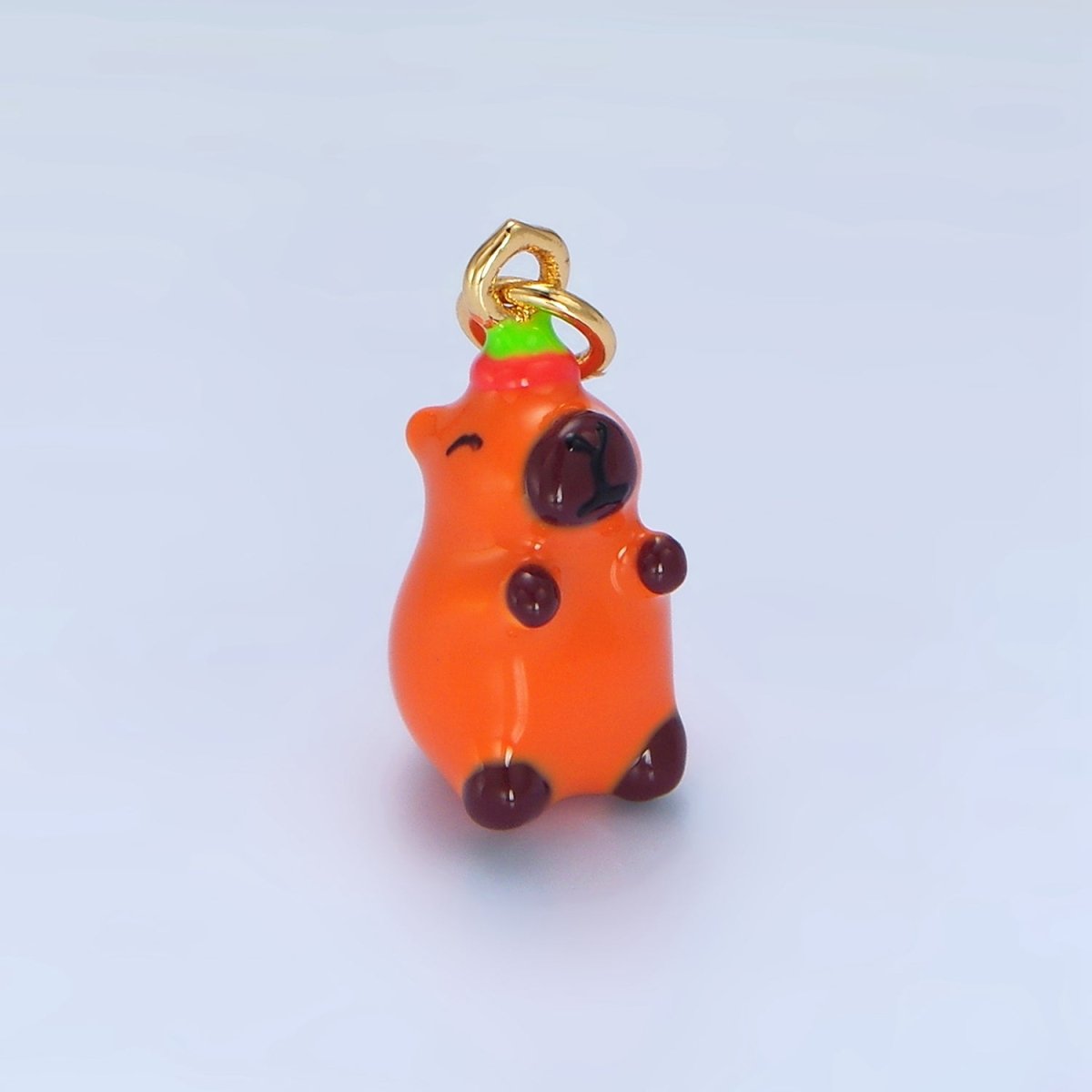 24K Gold Filled 18mm Glass Happy Capybara with Tomato Fruit Charm | X578