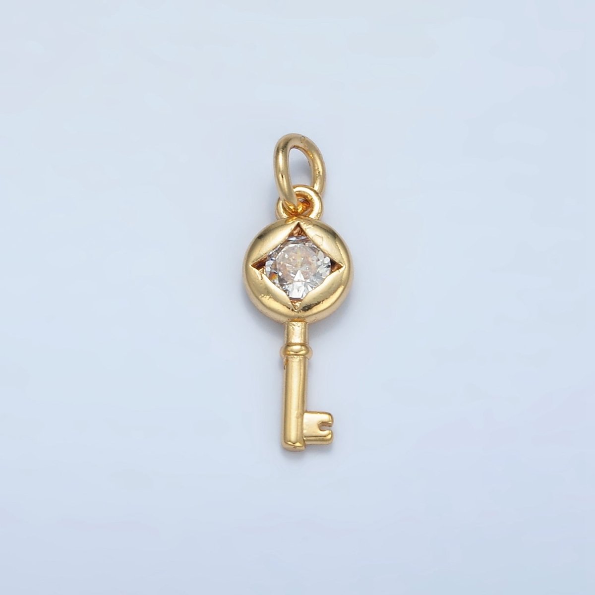 24K Gold Filled 20mm Clear CZ Rhombus Key Lock Mini Charm | E114