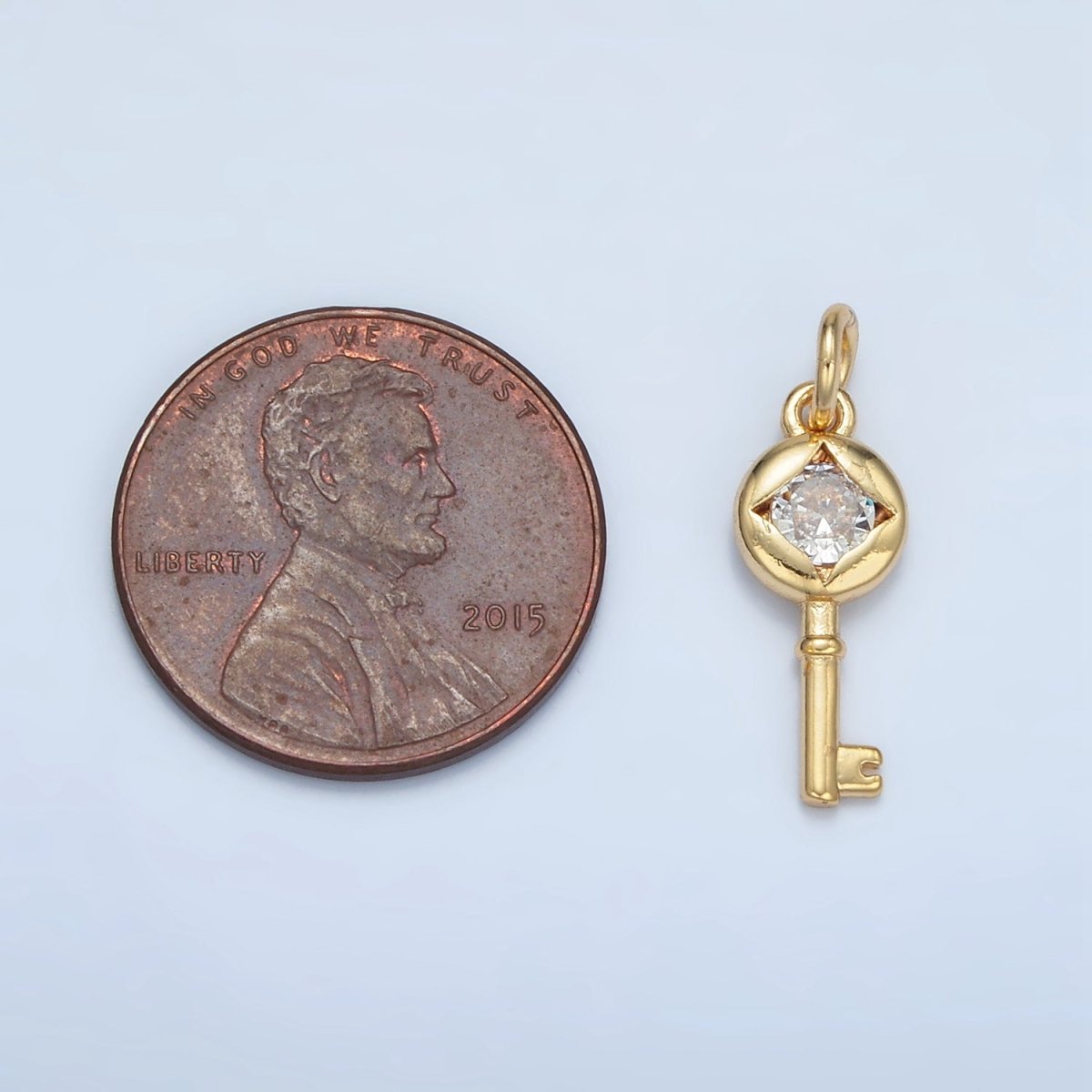 24K Gold Filled 20mm Clear CZ Rhombus Key Lock Mini Charm | E114