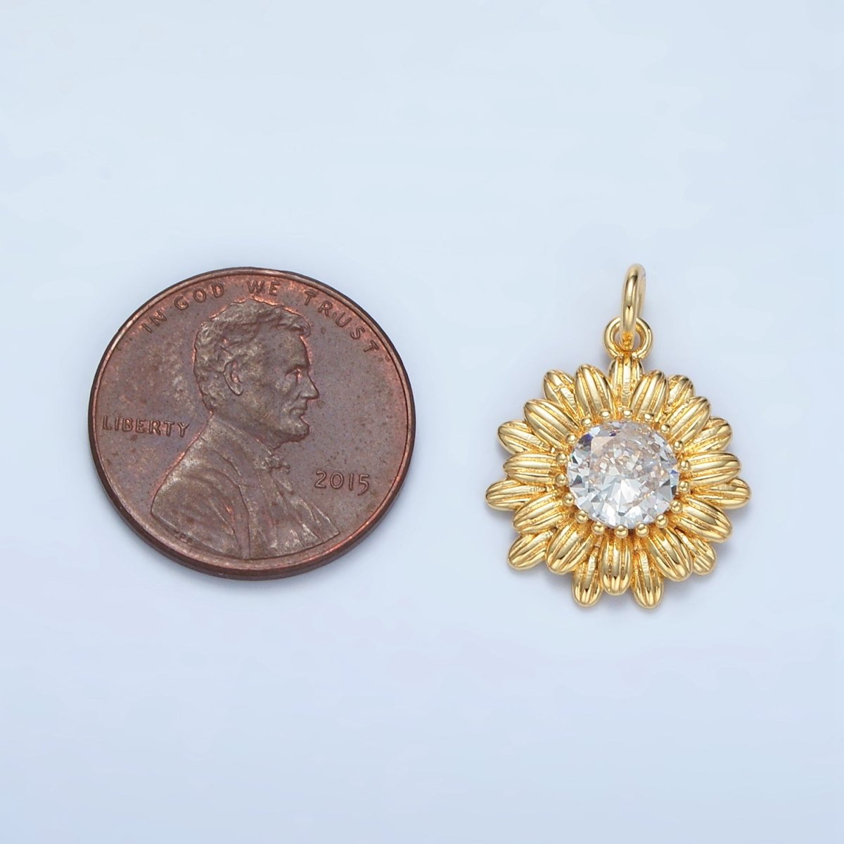 24K Gold Filled 20mm Clear CZ Sunflower Charm | E142