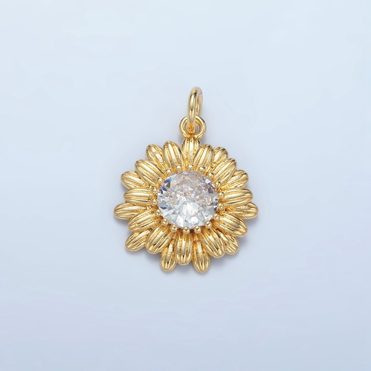 24K Gold Filled 20mm Clear CZ Sunflower Charm | E142