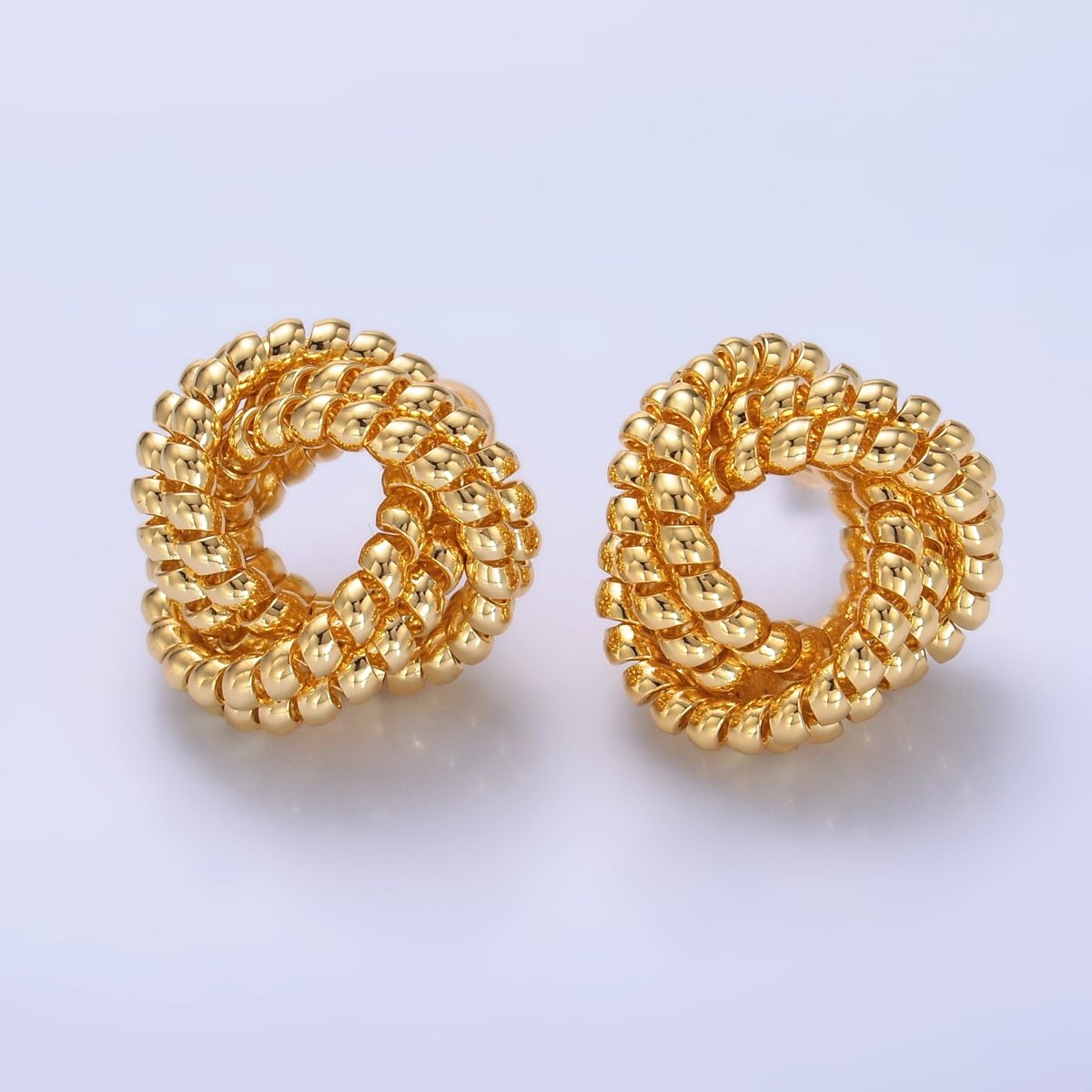 24K Gold Filled 20mm Croissant Coil Geometric Knot Stud Earrings | AB705
