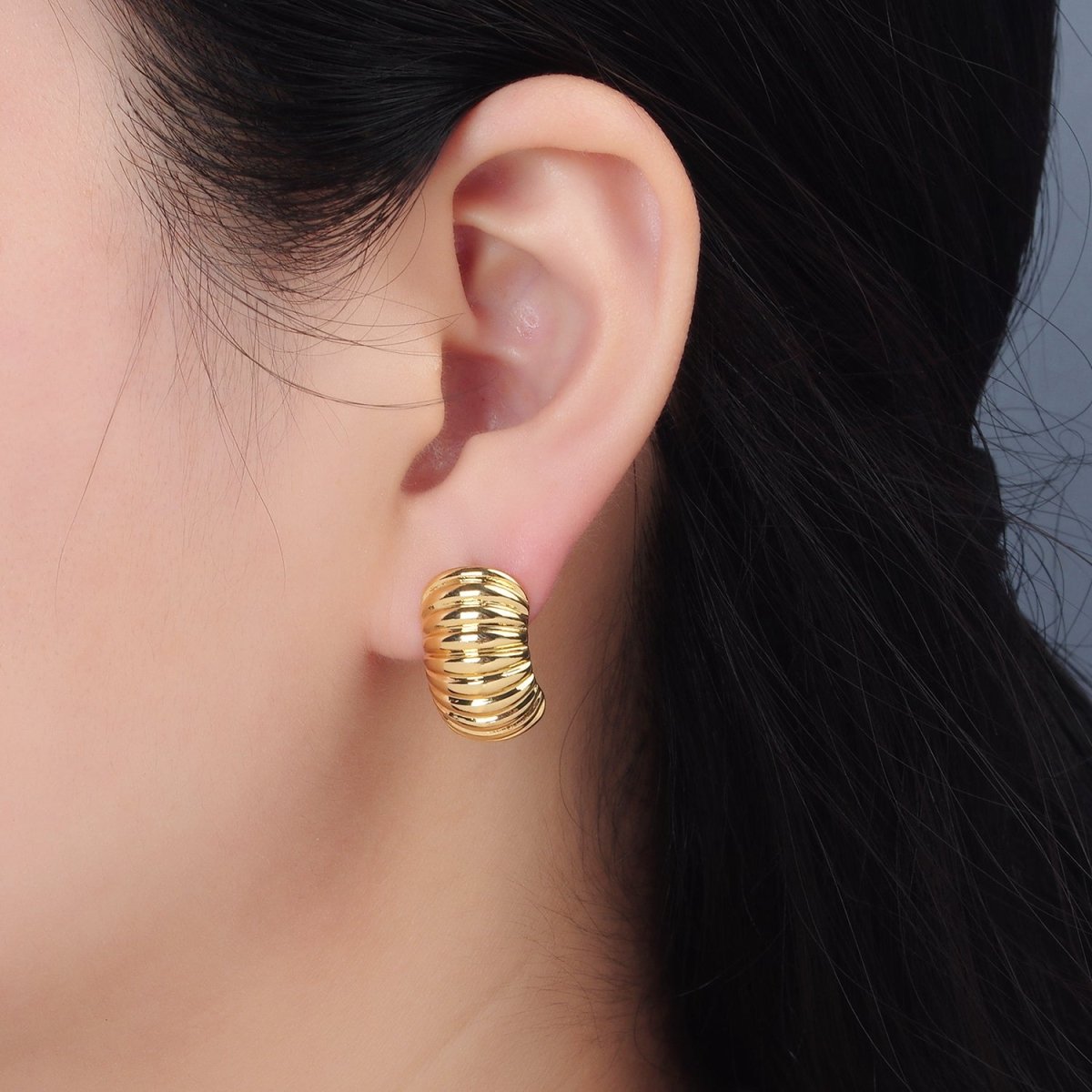 24K Gold Filled 20mm Croissant J-Shaped Hoop Earrings | AD631