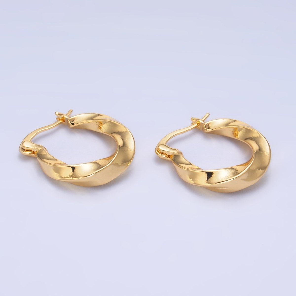 24K Gold Filled 20mm Edged Twist Latch Hoop Earrings | AB602