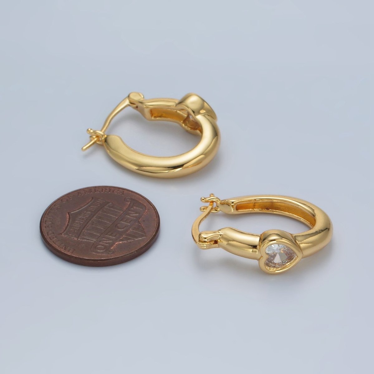 24K Gold Filled 20mm Heart CZ Oblong Latch Hoop Earrings | AB1229