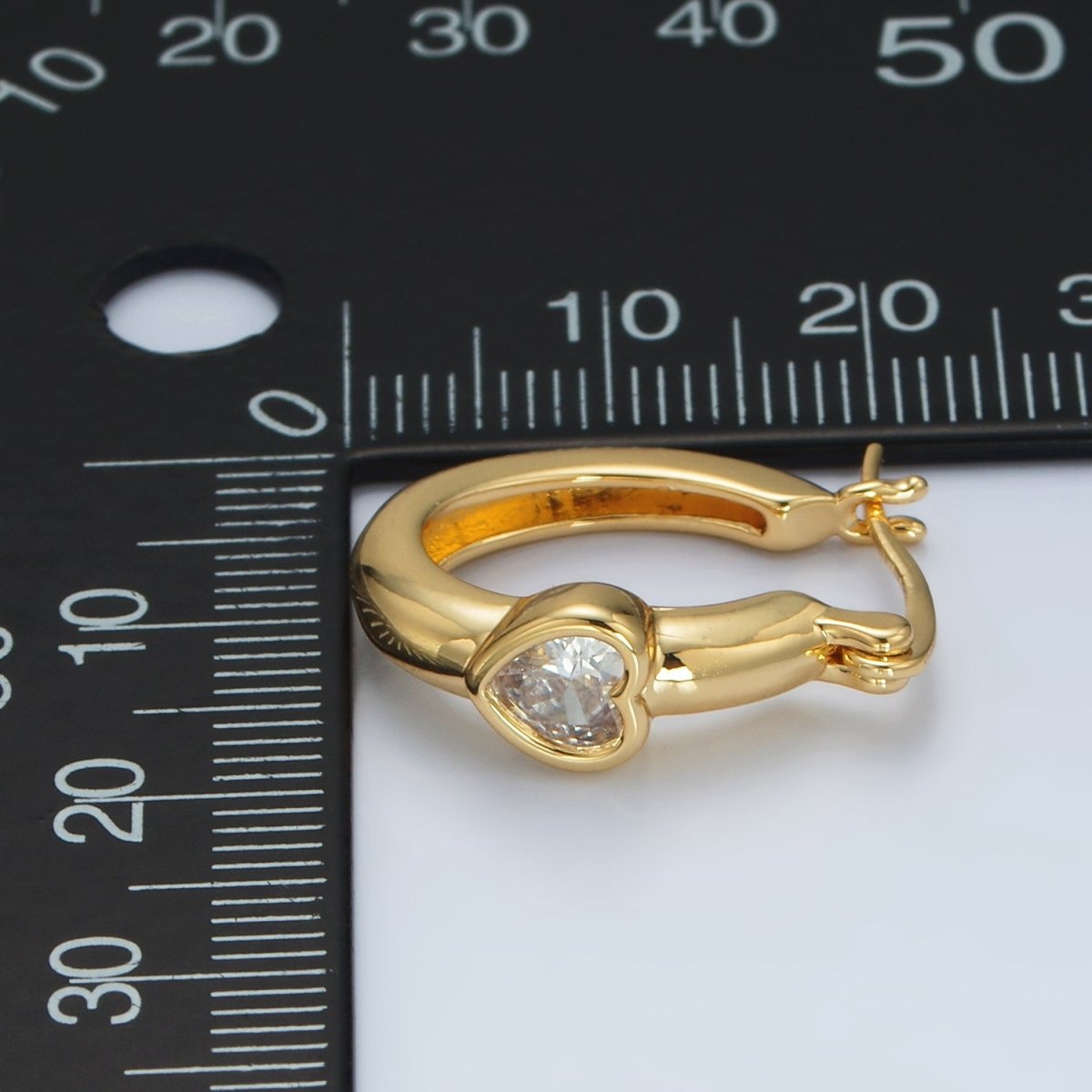 24K Gold Filled 20mm Heart CZ Oblong Latch Hoop Earrings | AB1229