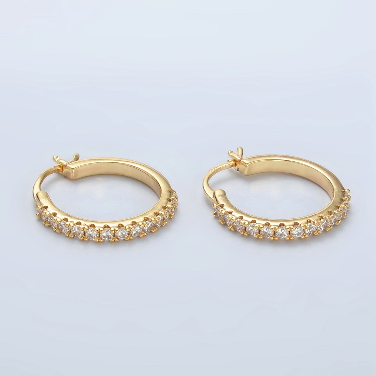 24K Gold Filled 20mm Micro Paved CZ Latch Hoop Earrings | T158