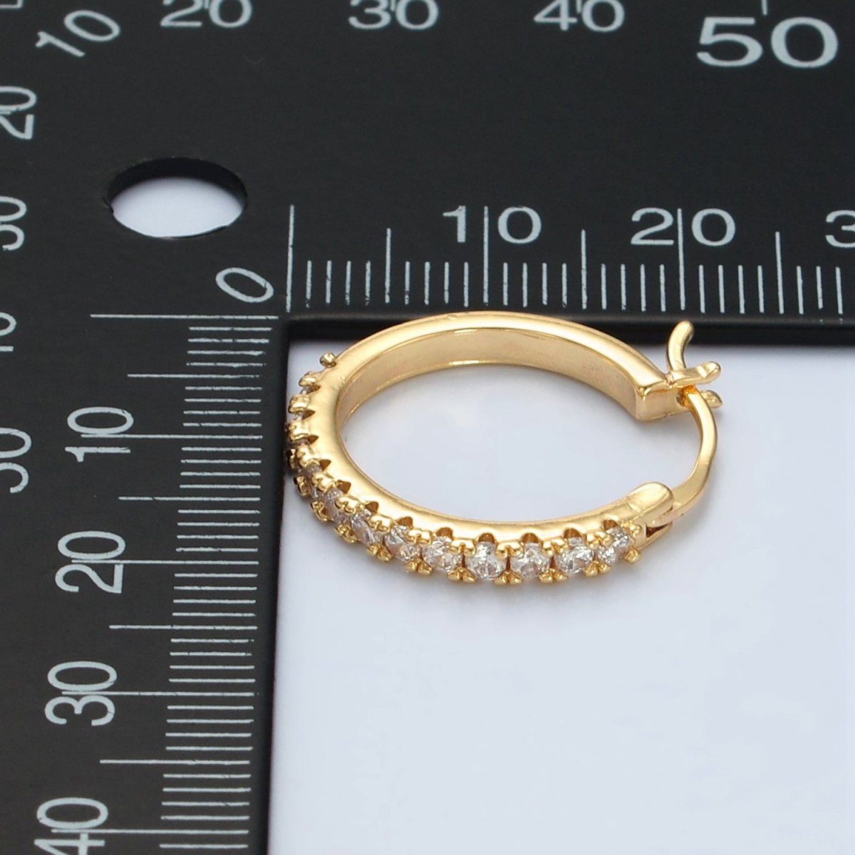 24K Gold Filled 20mm Micro Paved CZ Latch Hoop Earrings | T158