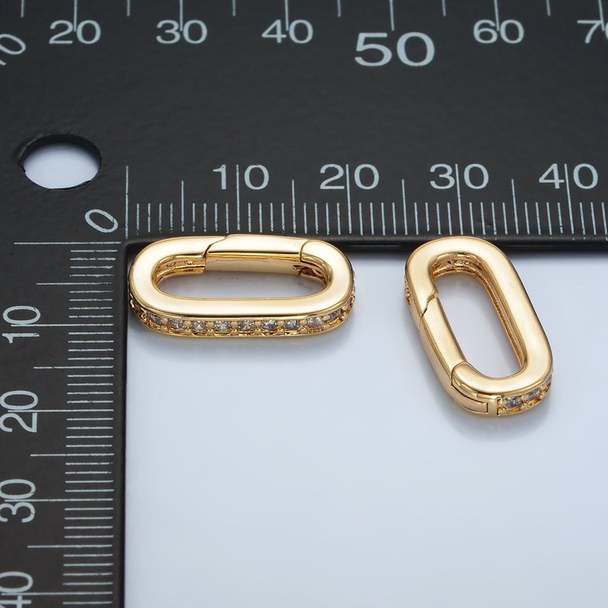 24K Gold Filled 20mm Micro Paved CZ Oblong Push Gate Closure Findings | Z940