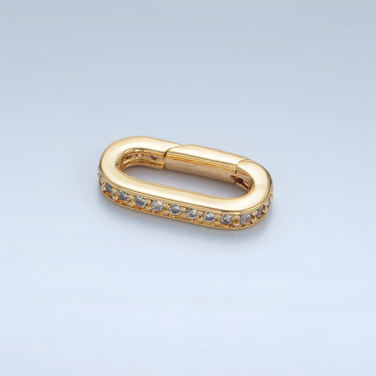24K Gold Filled 20mm Micro Paved CZ Oblong Push Gate Closure Findings | Z940