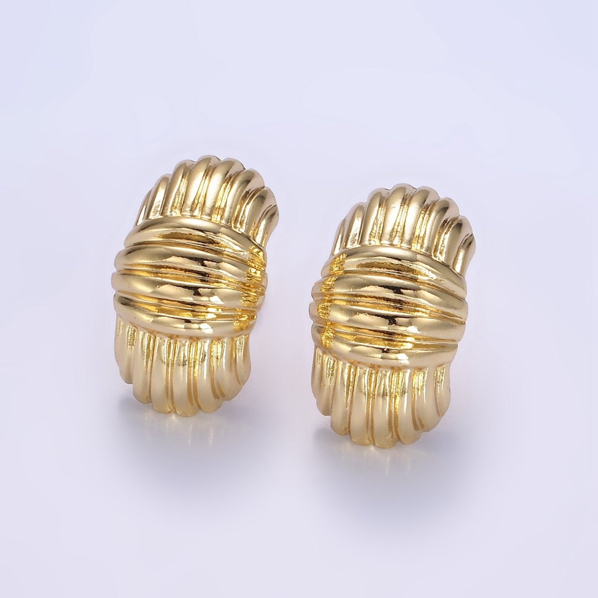 24K Gold Filled 20mm Minimalist Croissant Band J-Shaped Hoop Earrings | Q144