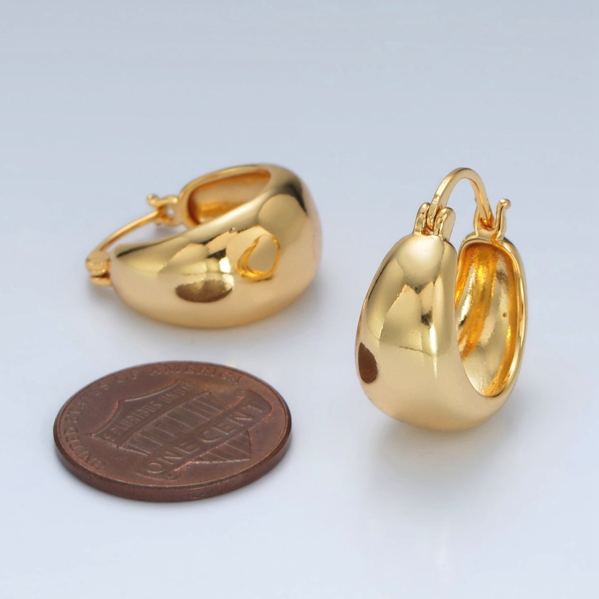 24K Gold Filled 20mm Minimalist Wide Dome Latch Hoop Earrings | AB1231
