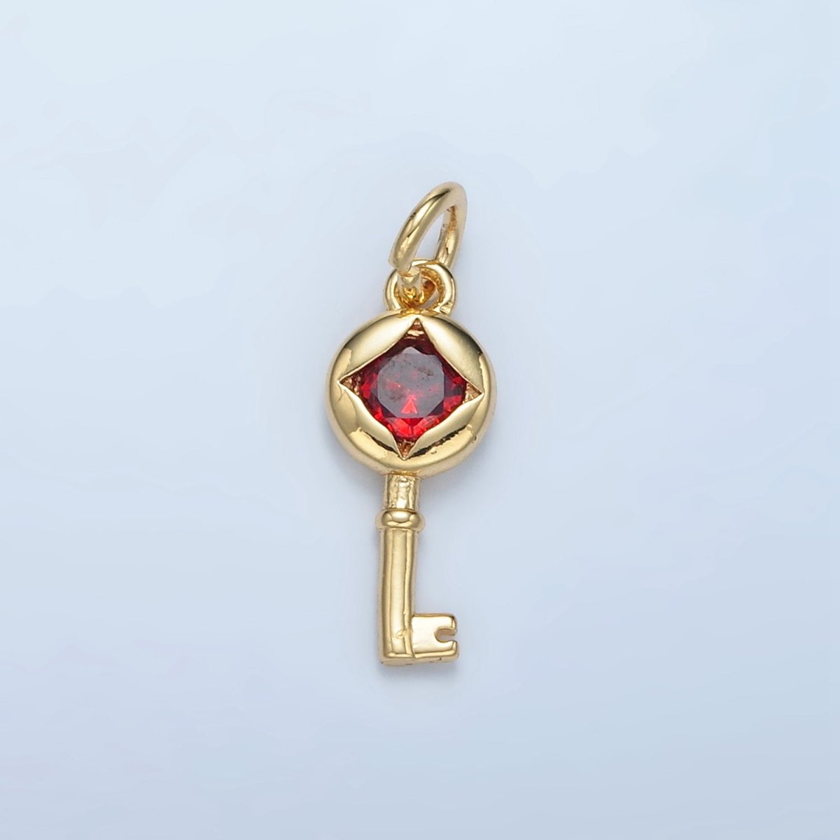 24K Gold Filled 20mm Red CZ Rhombus Key Lock Mini Charm | E097