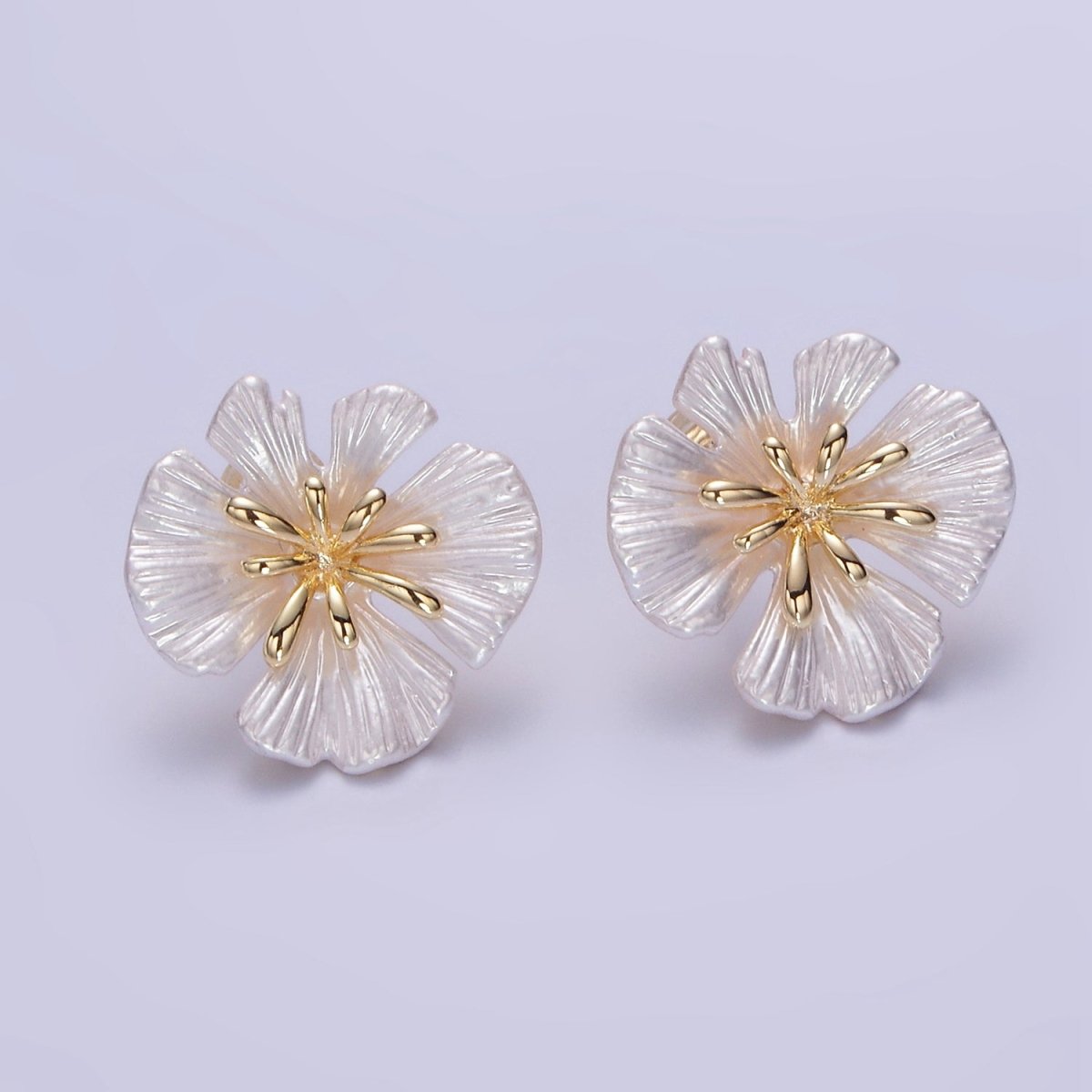 24K Gold Filled 20mm Shell Pearl Flower Open Loop Stud Earrings Findings | Z819