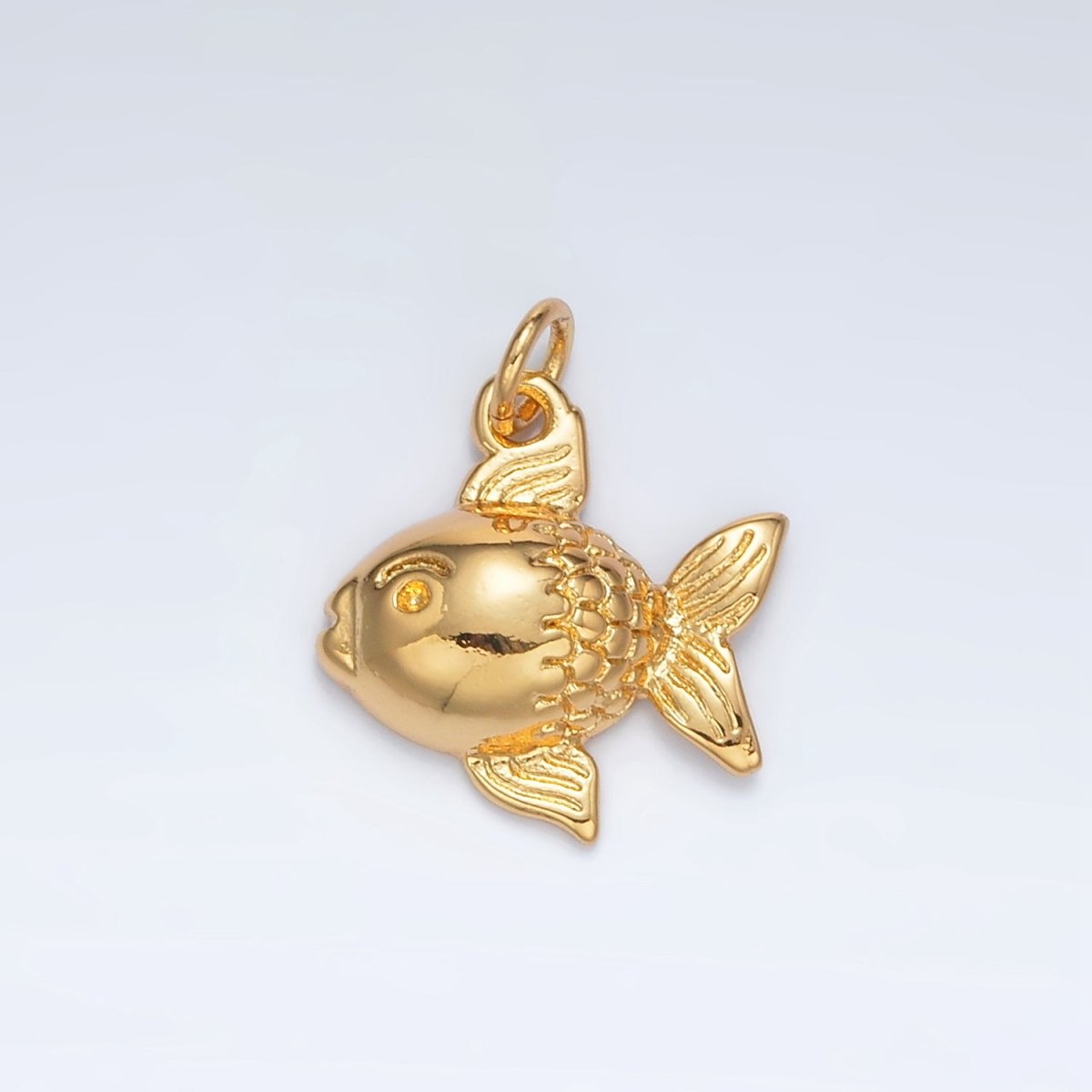 24K Gold Filled 20mm Textured Gold Fish Animal Charm | AG926
