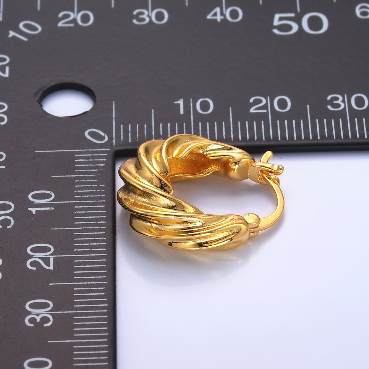 24K Gold Filled 20mm Twisted Dome Latch Hoop Earrings | AB351
