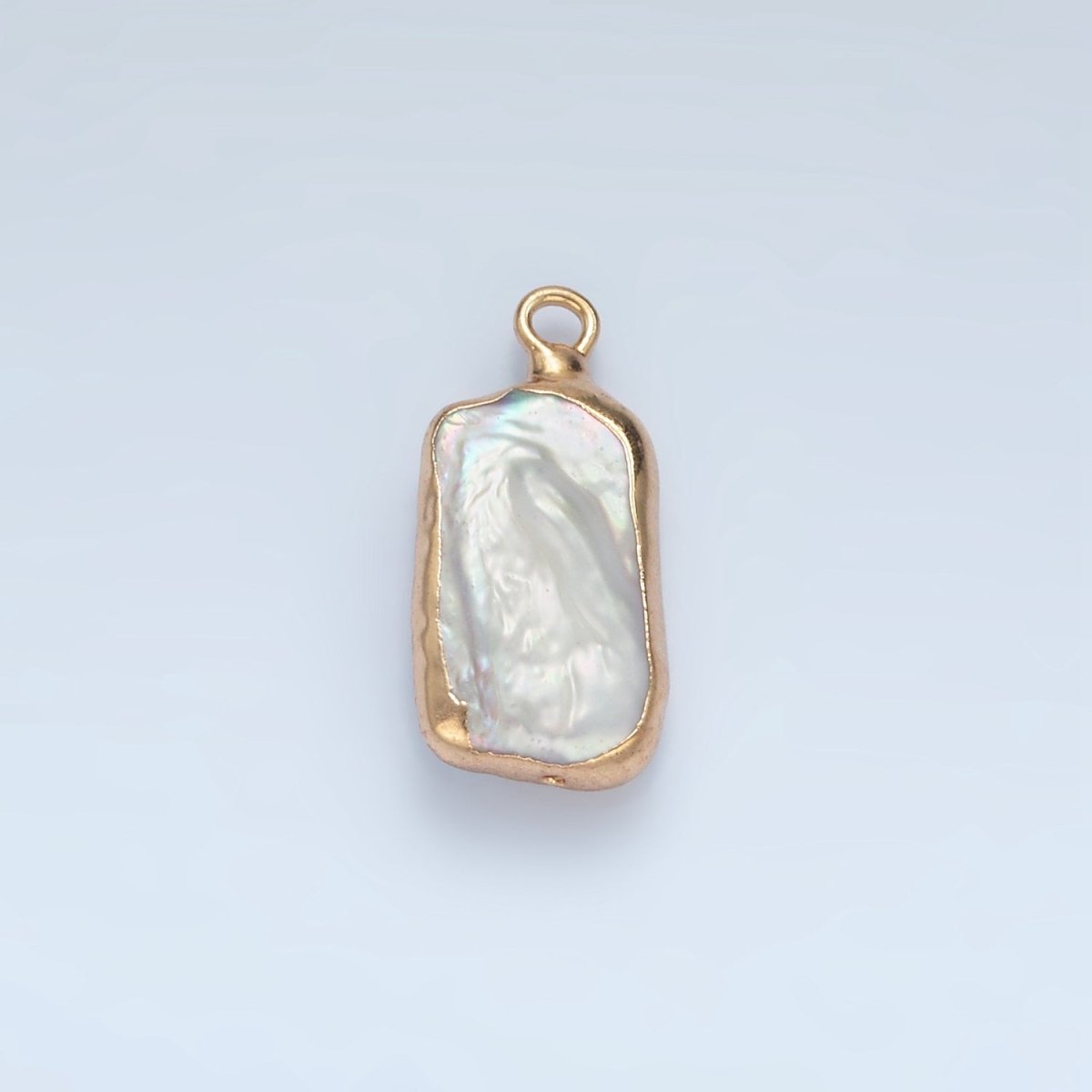 24K Gold Filled 20mm White Biwa Freshwater Pearl Foil Bezel Charm | P1760