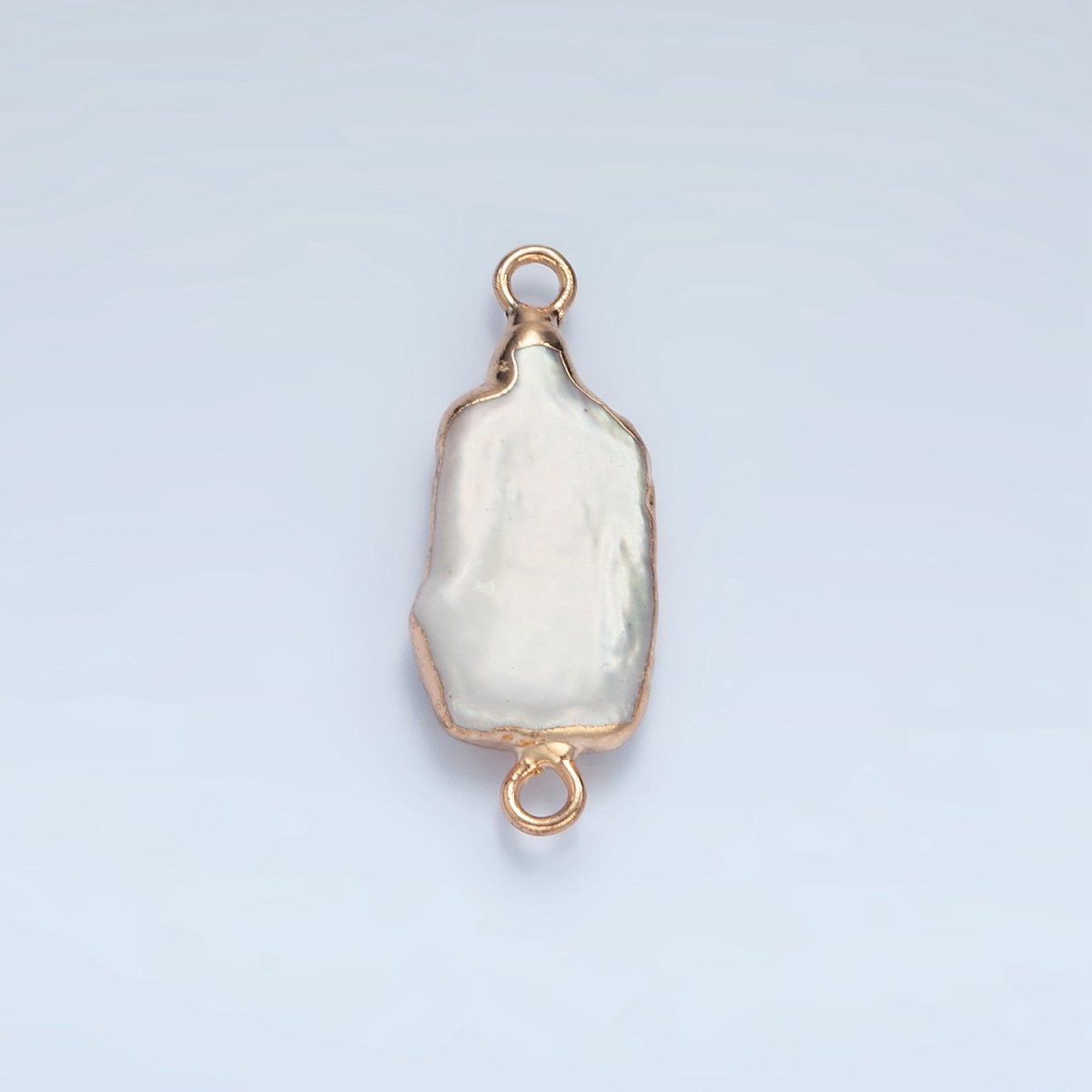 24K Gold Filled 20mm White Biwa Freshwater Pearl Foil Bezel Connector | P1761