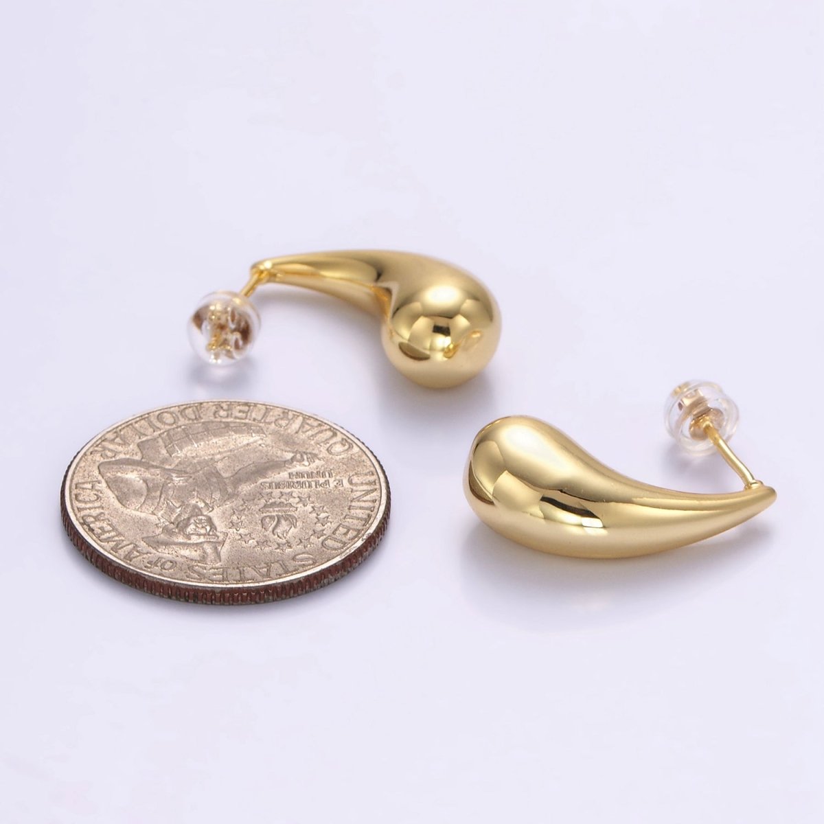 24K Gold Filled 23mm Minimalist Teardrop Stud Earrings | P512