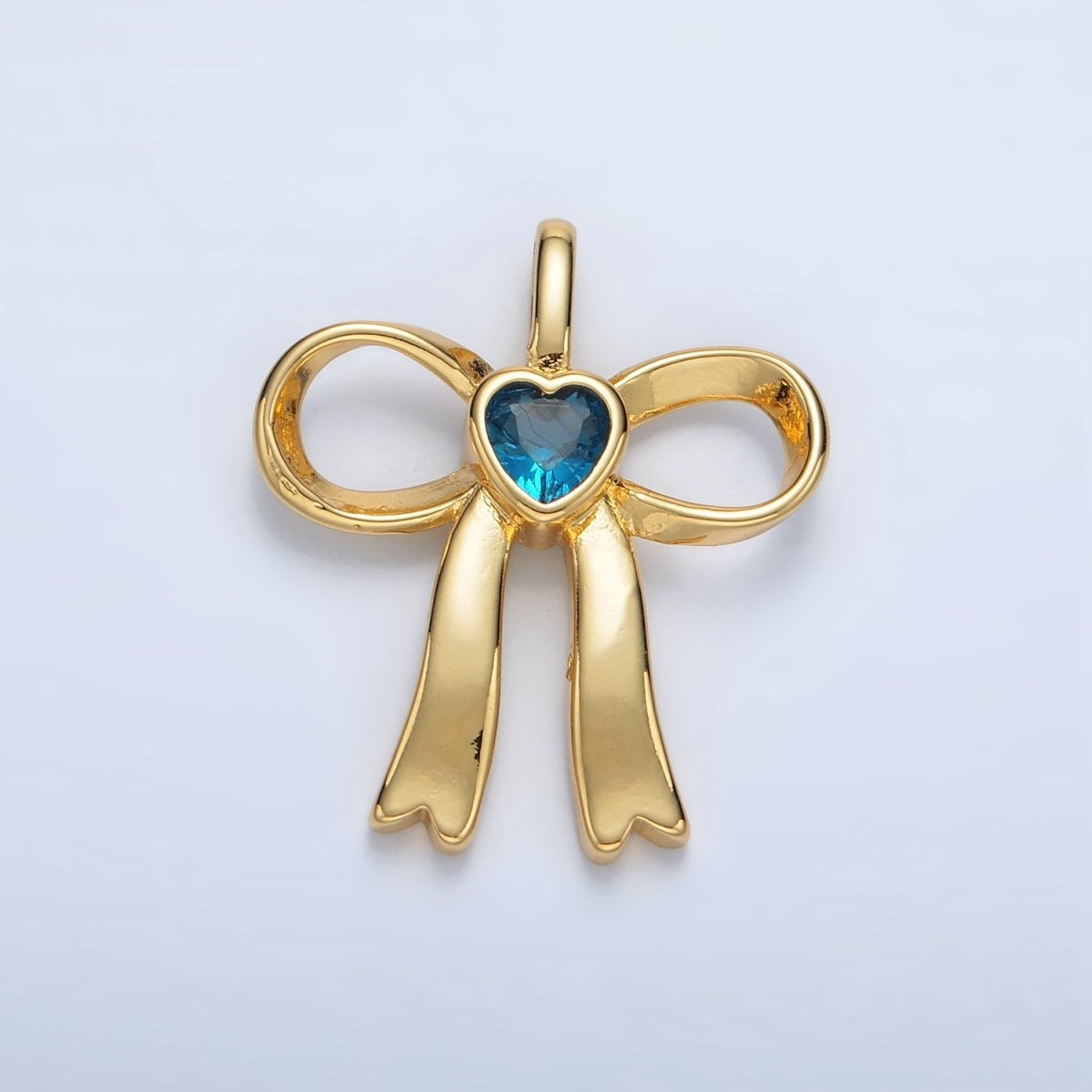 24K Gold Filled 25mm Birthstone Heart CZ Ribbon Bow Pendant | AA1413 - AA1418