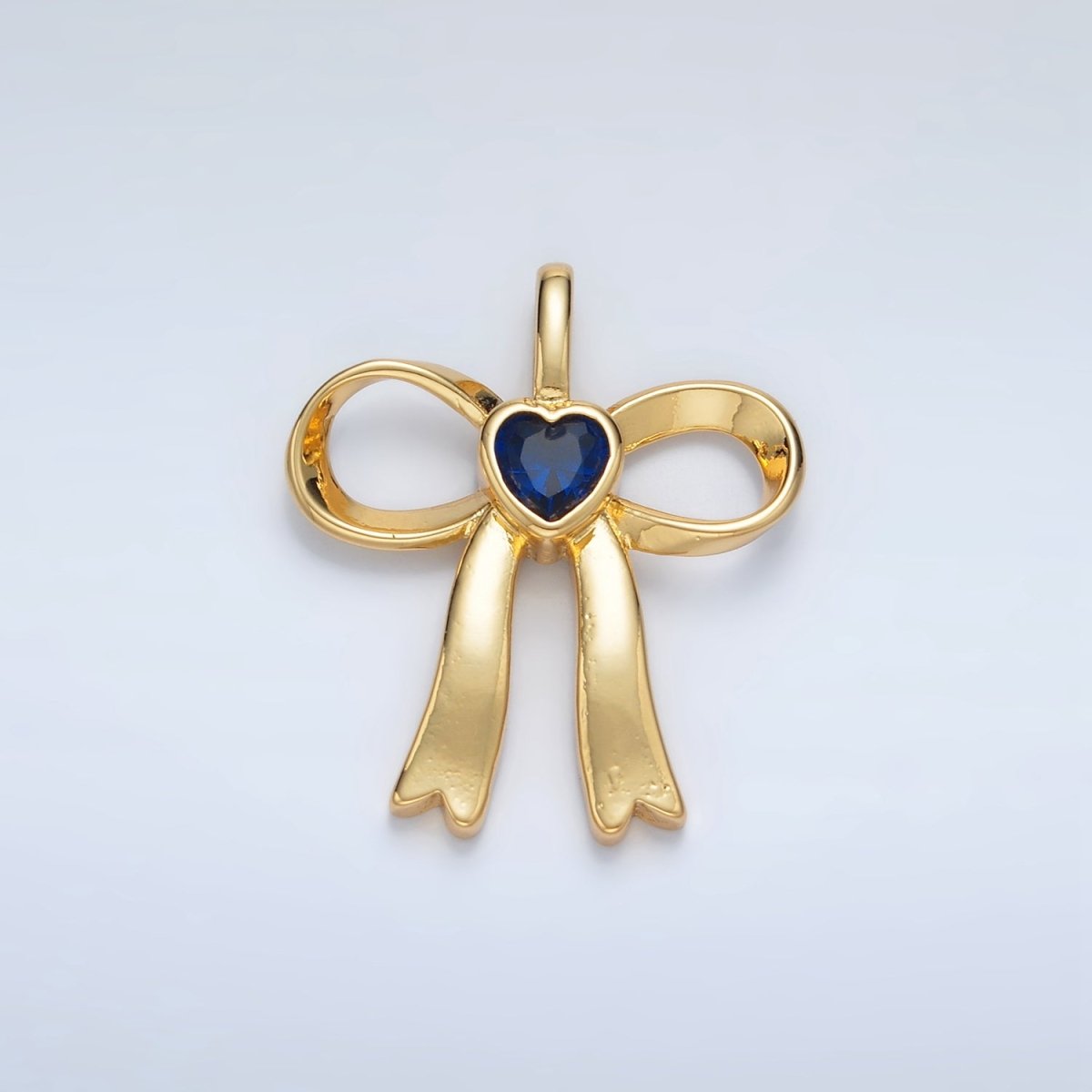 24K Gold Filled 25mm Birthstone Heart CZ Ribbon Bow Pendant | AA1413 - AA1418