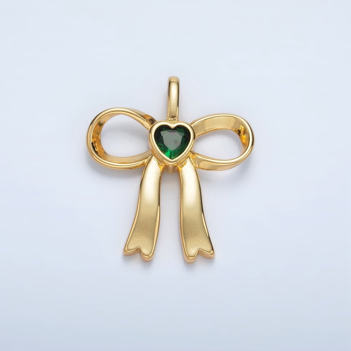 24K Gold Filled 25mm Birthstone Heart CZ Ribbon Bow Pendant | AA1413 - AA1418