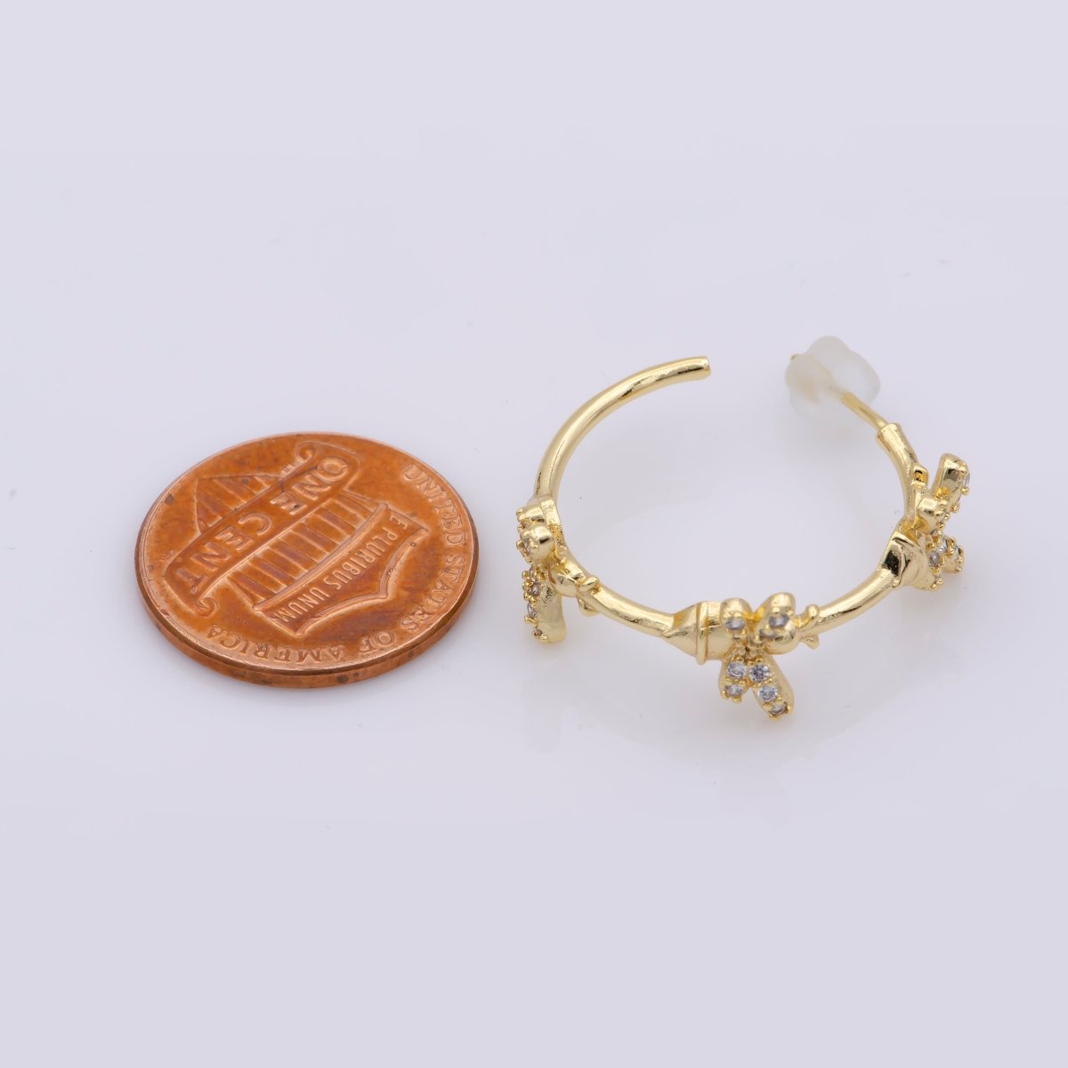 24K Gold Filled 25mm Bumble Queen Bee Micro Paved CZ C-Shaped Hoop Earrings | AB1212