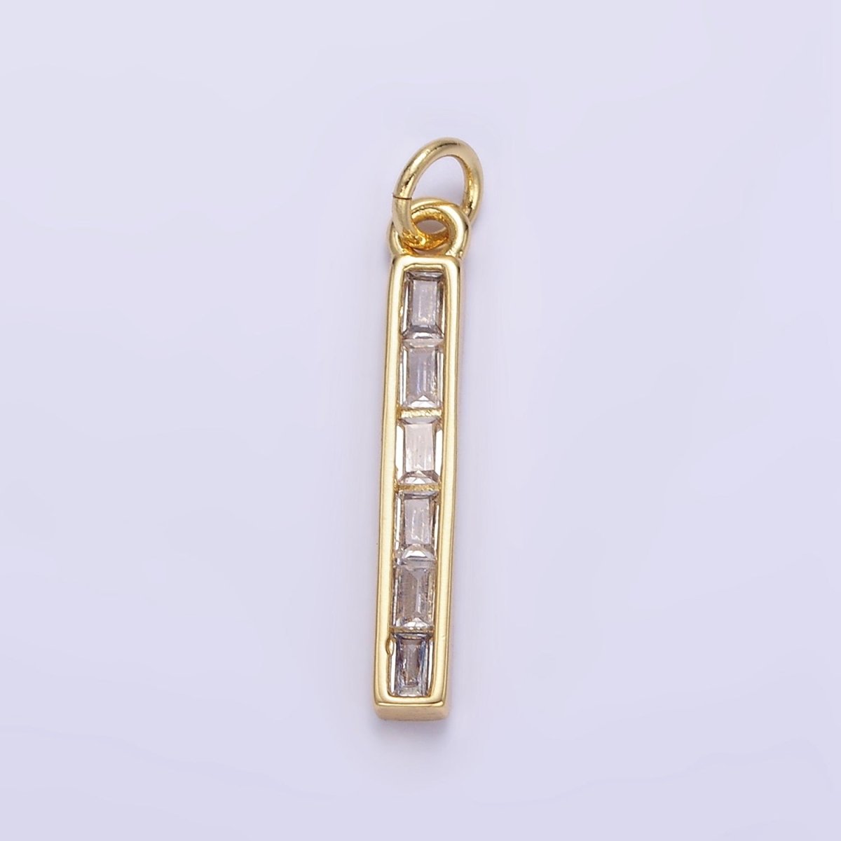 24K Gold Filled 25mm Clear Baguette CZ Linear Bar Charm | E348