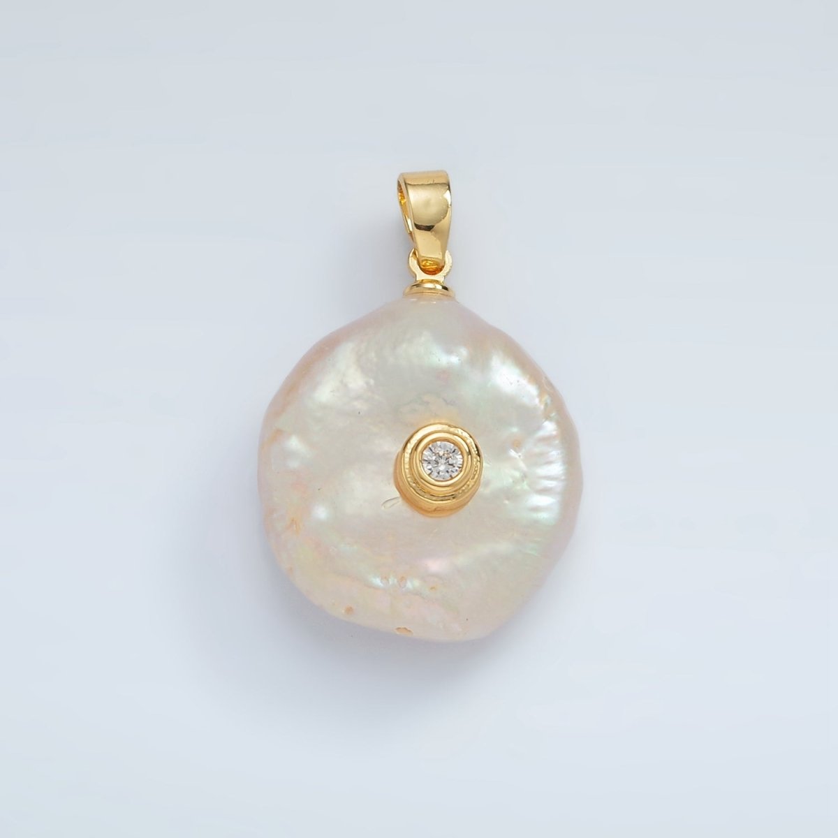 24K Gold Filled 25mm Clear CZ Freshwater Pearl Pendant | P1758