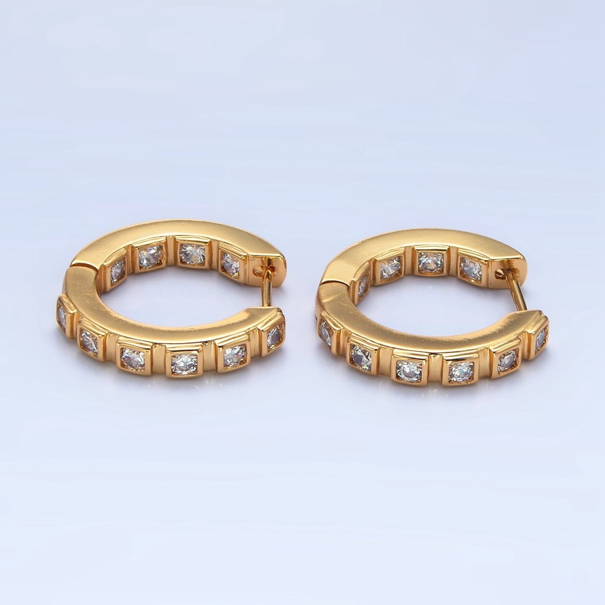 24K Gold Filled 25mm Clear CZ Square Front-Facing Hoop Earrings | AD772