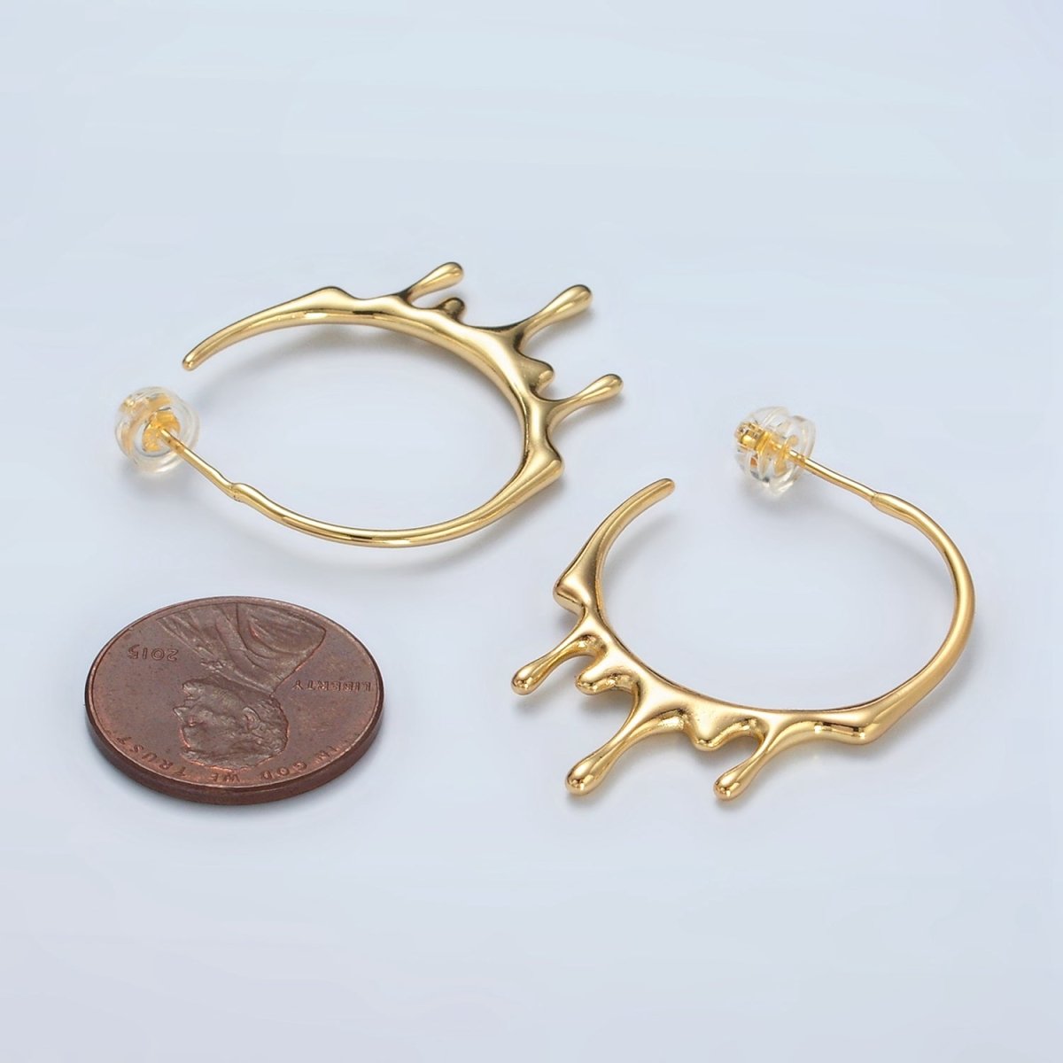 24K Gold Filled 25mm Molten Drip Minimalist C-Shaped Hoop Earrings | Q460