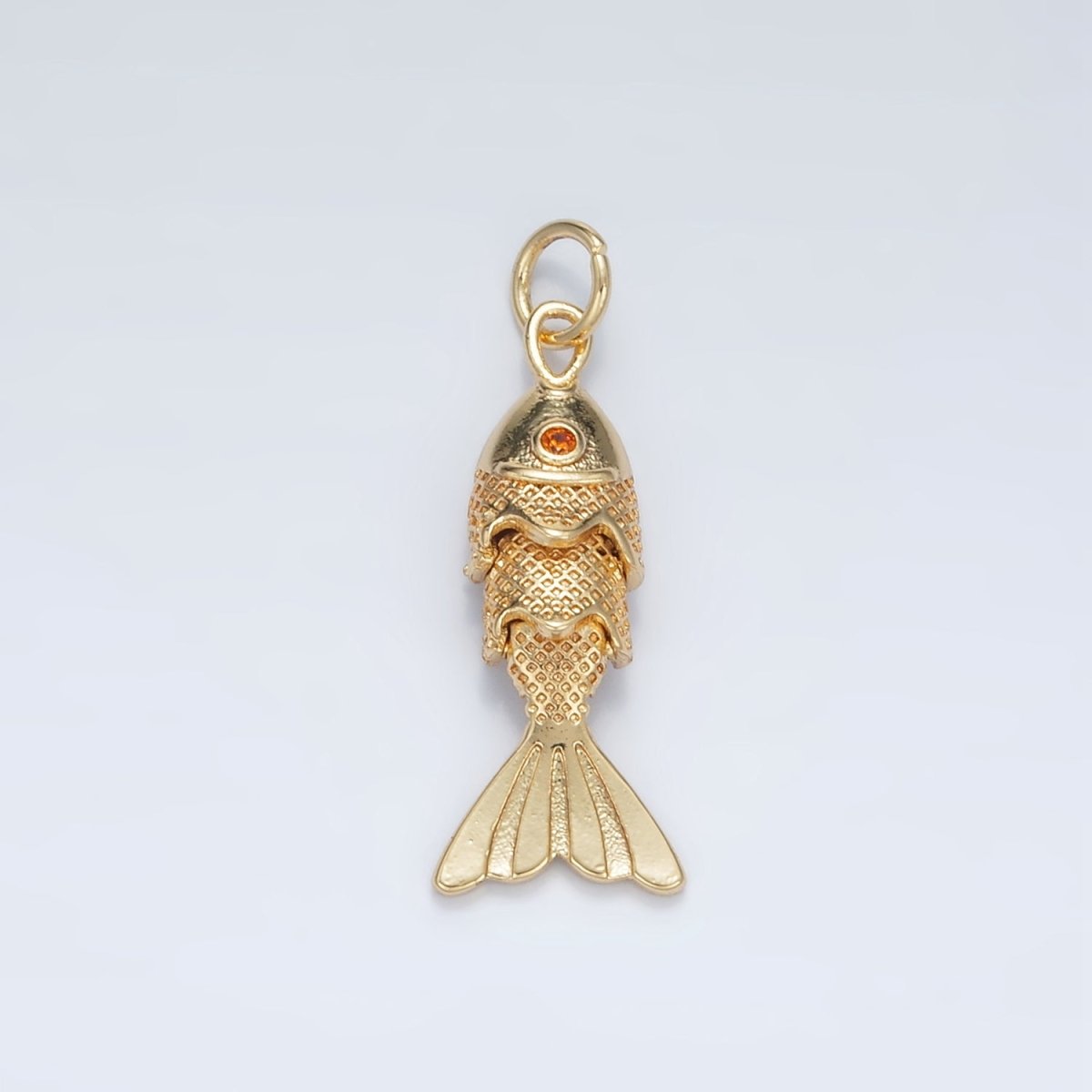 24K Gold Filled 25mm Orange CZ Multidimensional Textured Fish Sea Animal Charm | AG925