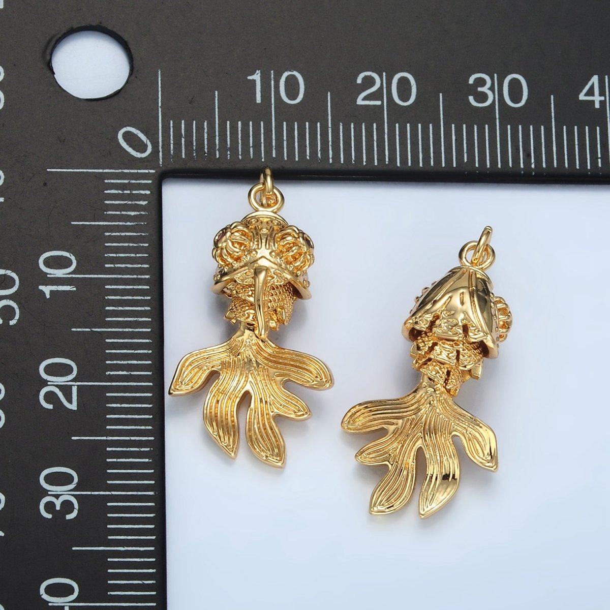 24K Gold Filled 27mm Gold Fish Artisan Multidimensional Pet Animal Charm | E226