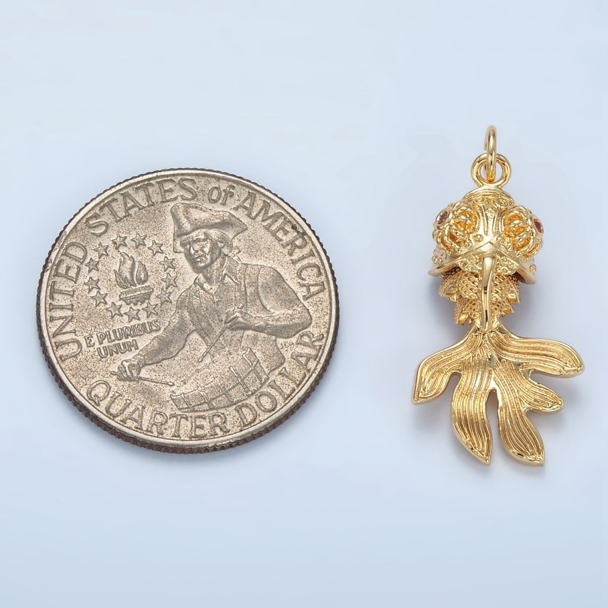 24K Gold Filled 27mm Gold Fish Artisan Multidimensional Pet Animal Charm | E226