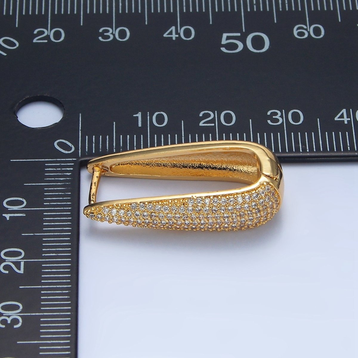 24K Gold Filled 28mm Micro Paved CZ Oblong Hoop Earrings | AD780