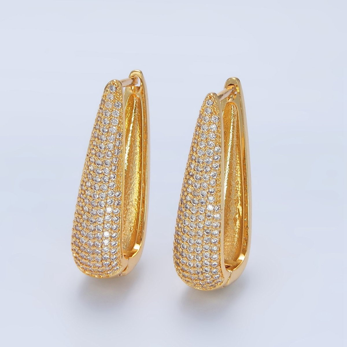 24K Gold Filled 28mm Micro Paved CZ Oblong Hoop Earrings | AD780